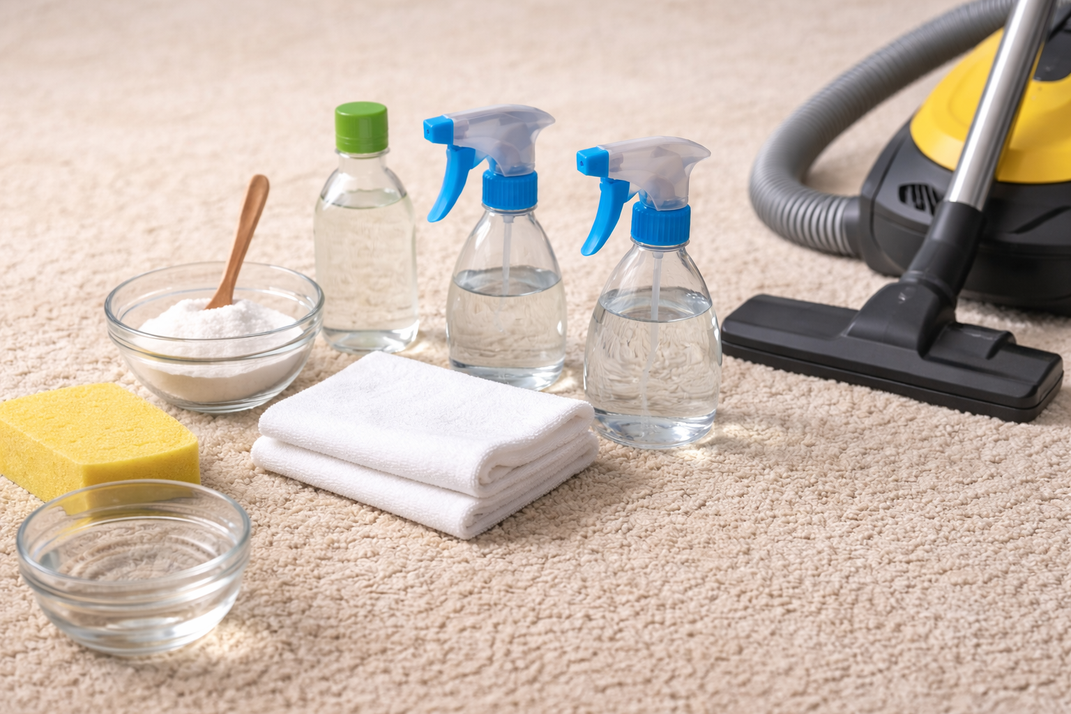 Cleaning agents laid out on the floor
