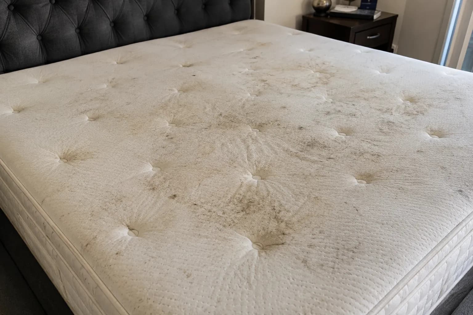 Mattress before a Crusade sanitising treatment